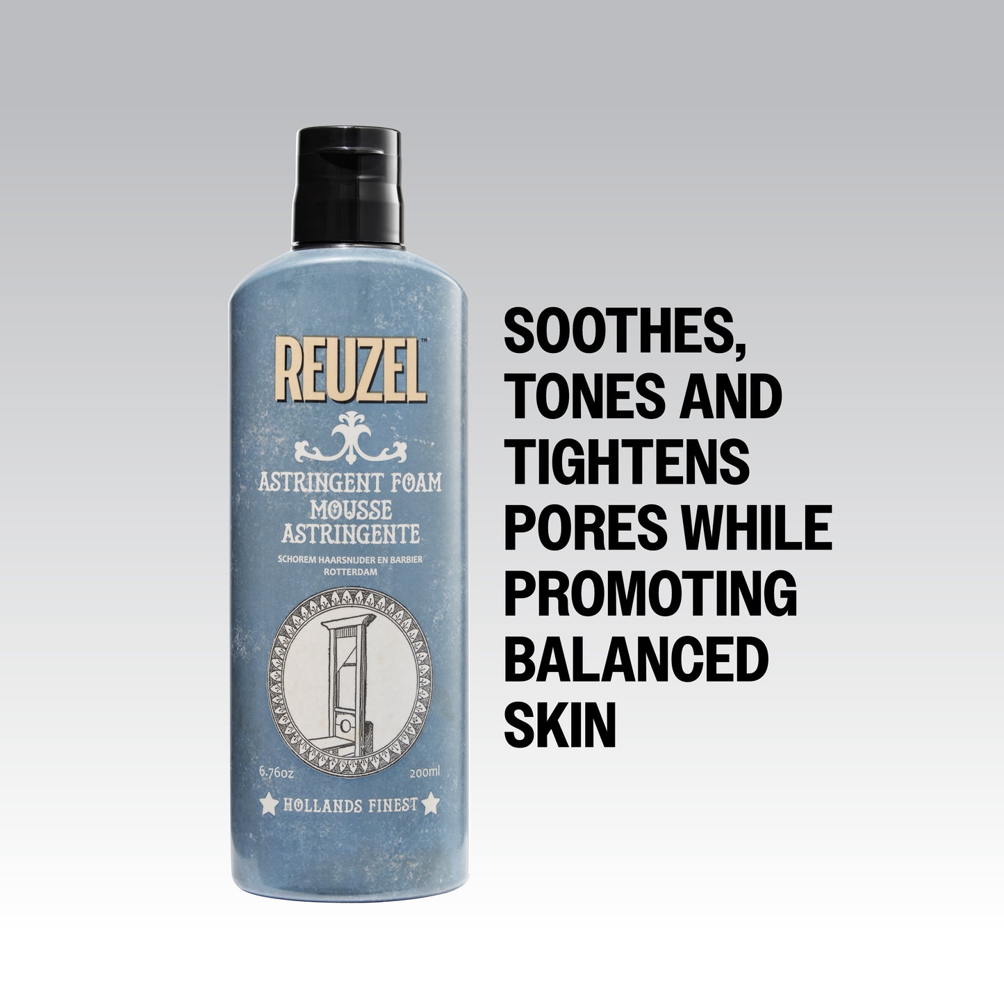 Reuzel Astringent Foam for beard care, showing a foam container with creamy white beard product in a close-up shot