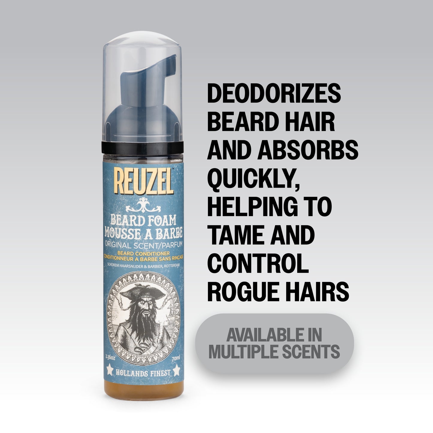Reuzel Wood & Spice Beard Foam in a pump bottle, showcasing a grooming product for beard care and styling.