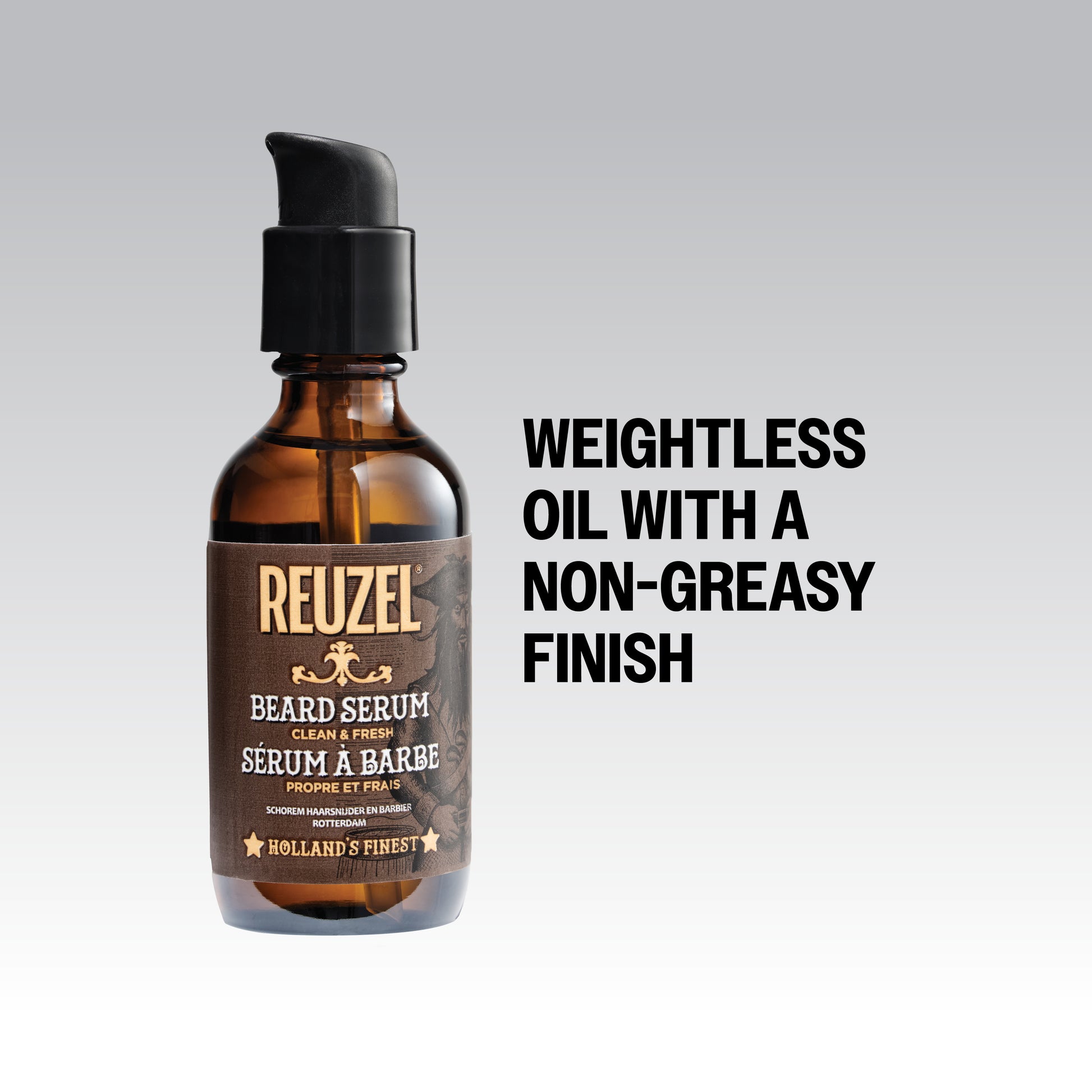 Reuzel Beard Oil clean and fresh beard serum in a dropper bottle, designed to condition and soften facial hair.