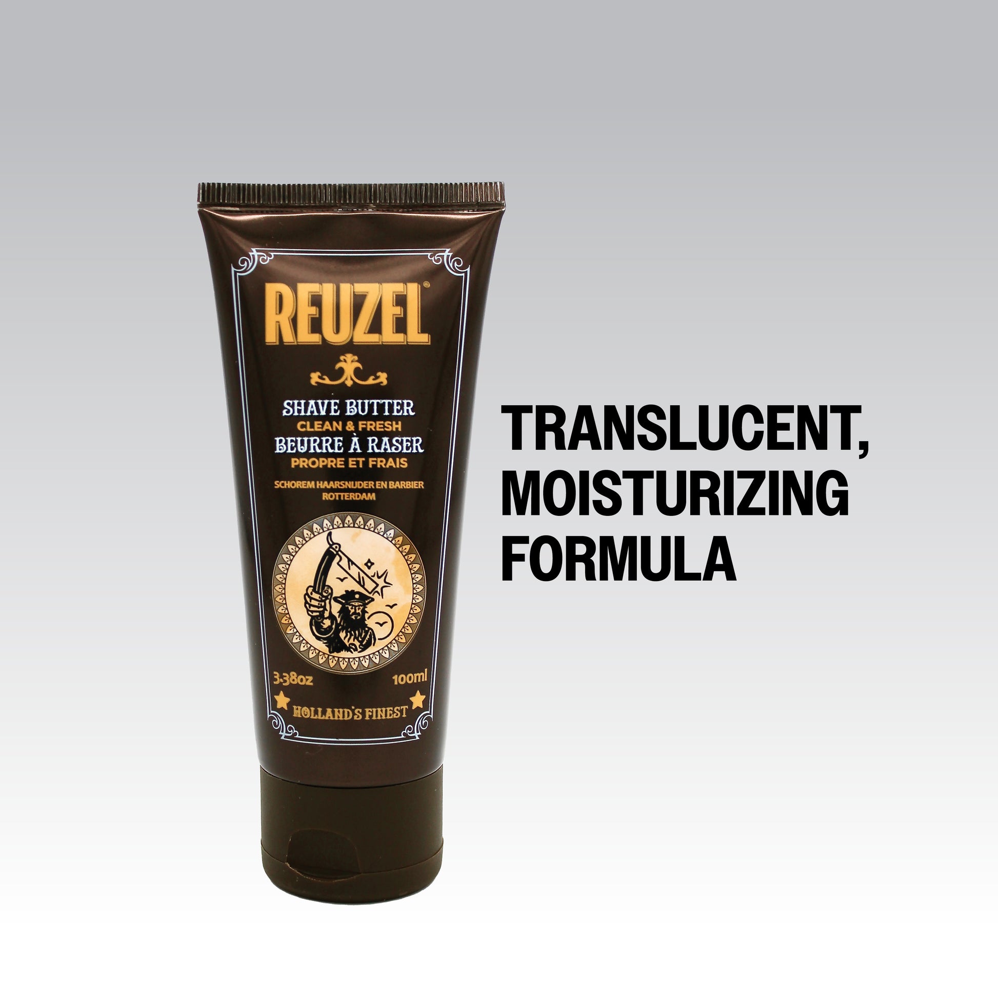 Reuzel Clean & Fresh Shave Butter in a jar, featuring smooth, creamy texture for a close, comfortable shave.