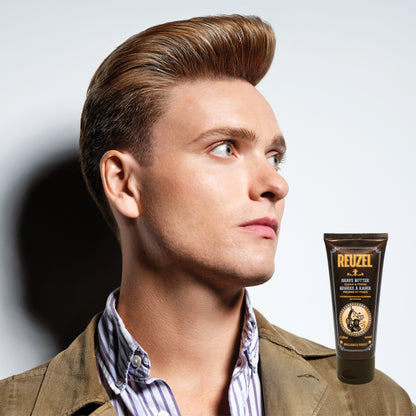 Reuzel Clean & Fresh Shave Butter in a jar, smooth texture for a close, comfortable shave, beard grooming product.