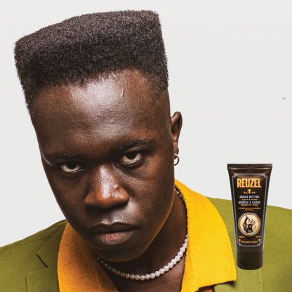Reuzel Clean & Fresh Shave Butter for beard grooming, showing a jar of the product with a smooth, creamy texture and fresh scent.