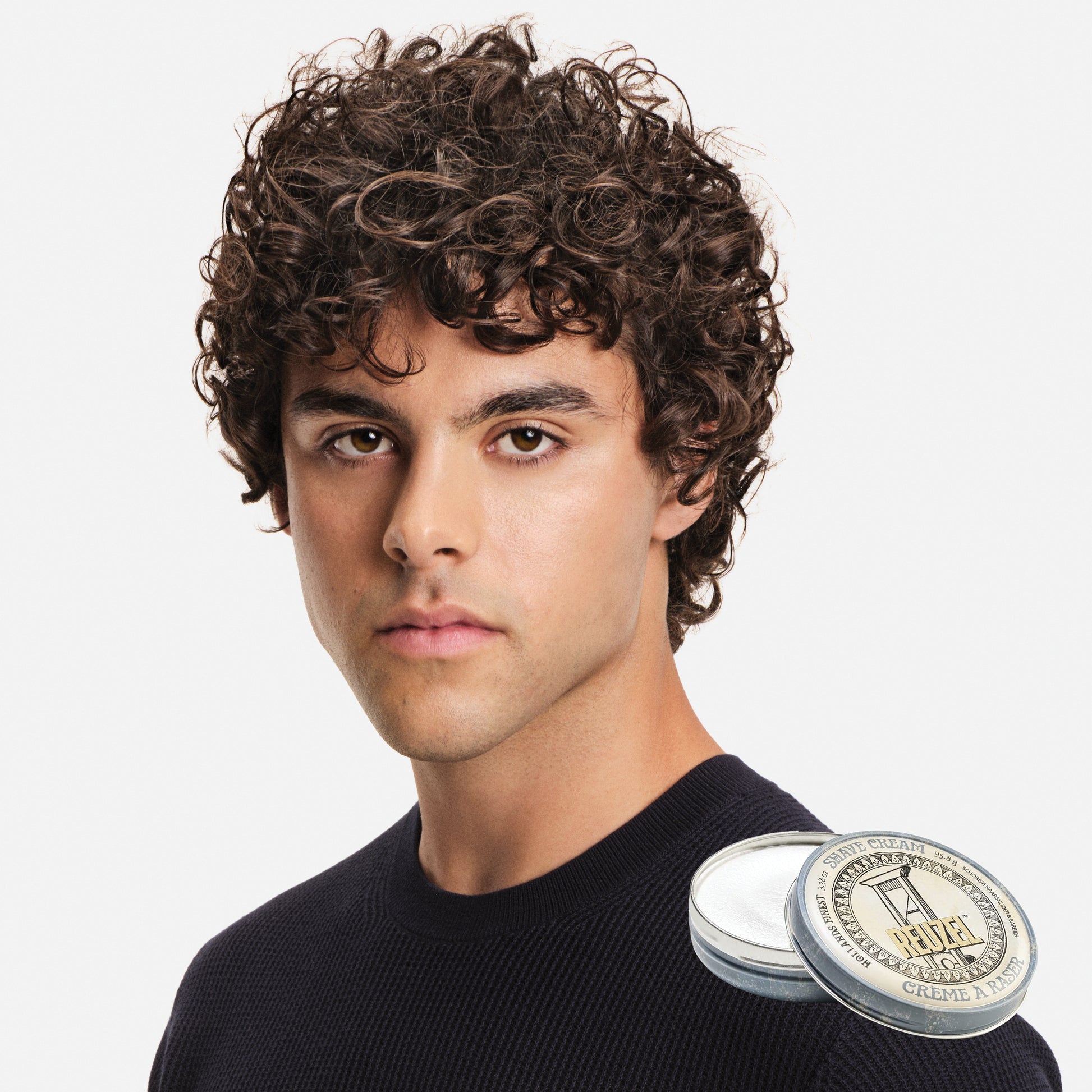 Reuzel beard shave cream in a jar, creamy texture, designed for a smooth shave, part of beard grooming products.