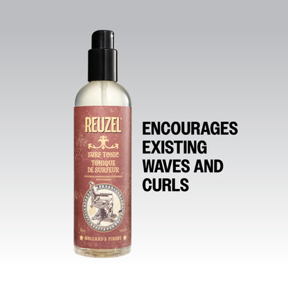 Reuzel Surf Tonic salt spray in a bottle, designed to add texture and volume to hair with a beachy, tousled look.