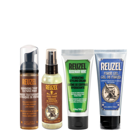 Four Reuzel grooming products on a white background
