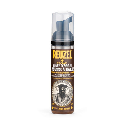 Reuzel Clean & Fresh Beard Foam in a bottle, showcasing a grooming product for beard care and freshness.