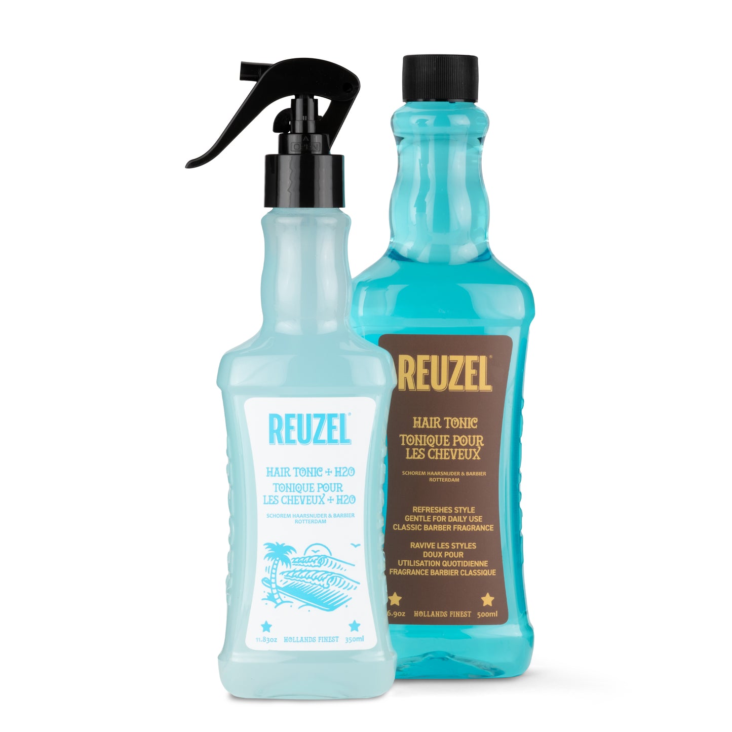 Reuzel Germany spray bottle and hair tonic for styling, featuring a sleek design and professional hair care product.