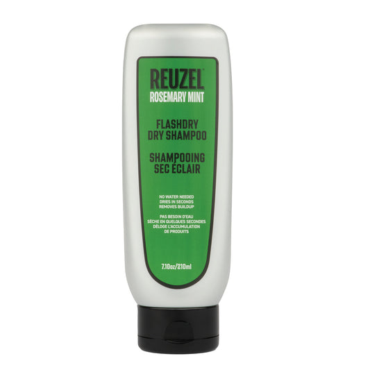 Reuzel Germany FLASHDRY Dry Shampoo bottle with pump, white label, and black cap, designed for quick hair refresh and oil absorption.