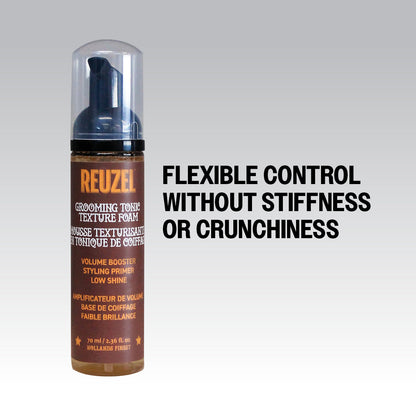 Reuzel Grooming Tonic Texture Foam hair styling product in a bottle, suitable for adding volume and texture to hair.