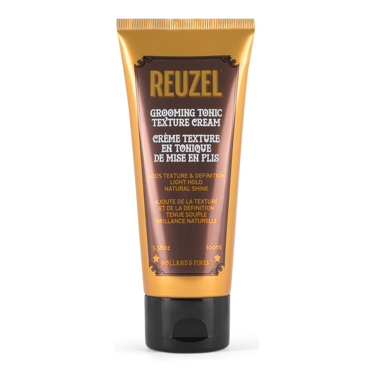 Reuzel Grooming Tonic Texture Cream in a jar, showcasing the hair styling product with a smooth, creamy texture for textured hairstyles.
