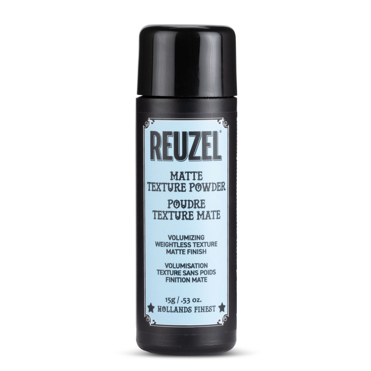 Reuzel matte texture powder for hair styling, showing a container of the product with a matte finish label.