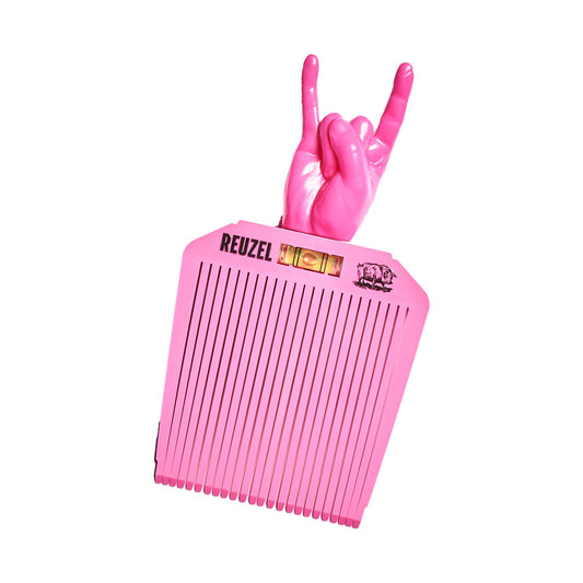 Reuzel Rock On flat top comb with wide teeth, black plastic hair grooming tool for styling and detangling hair.