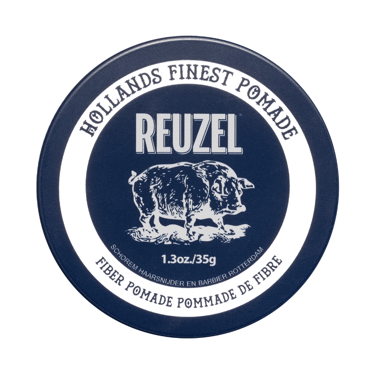 Reuzel Fiber Pomade jar showing the product label and packaging for textured, flexible hold hair styling.