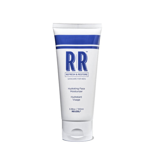 Reuzel hydrating face moisturizer in a sleek jar, smooth cream texture, designed for nourishing and moisturizing skin.