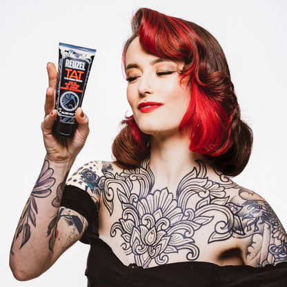 Reuzel TAT Vivid Gel tattoo aftercare product with clear packaging and vibrant green gel inside.