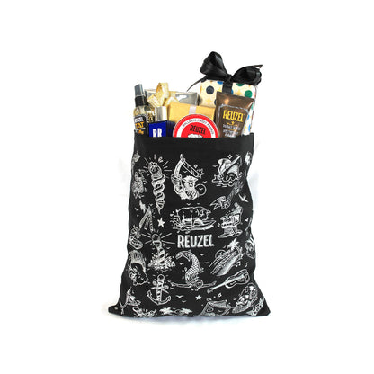 Reuzel Limited Tote Bag from REUZEL UK merch collection, featuring a stylish design with the Reuzel logo and holiday-themed artwork.