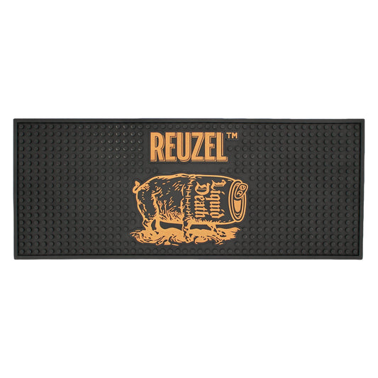 Reuzel Liquid Death barber mat featuring a severed head design, made by REUZEL UK for professional grooming and barber use.