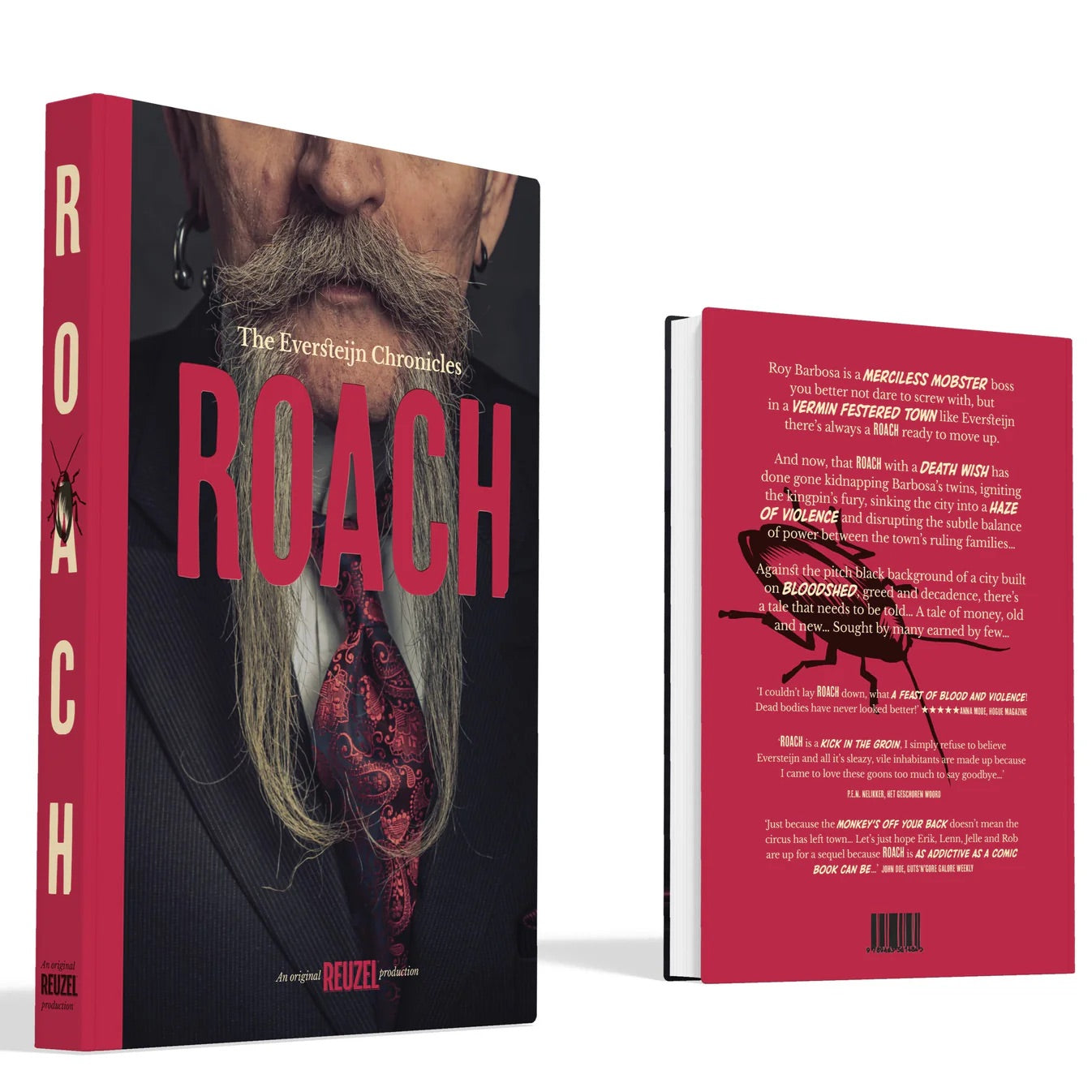 Reuzel Roach Book merch featuring a printed design, branded by UK Reuzel, displayed on a flat surface.